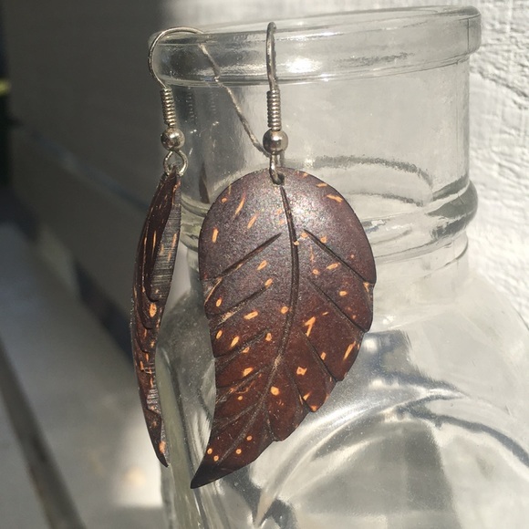 Boho Wooden Leaf Earrings - Picture 2 of 2